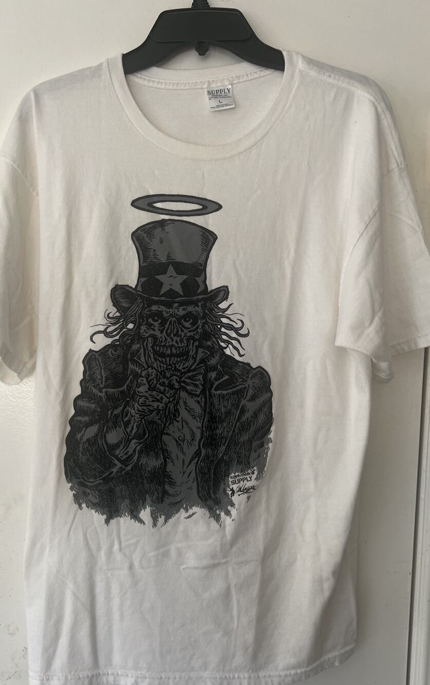 VTG Ben Brown Supply Store Sydney Uncle Sam Graphic T-Shirt Men L White Skeleton